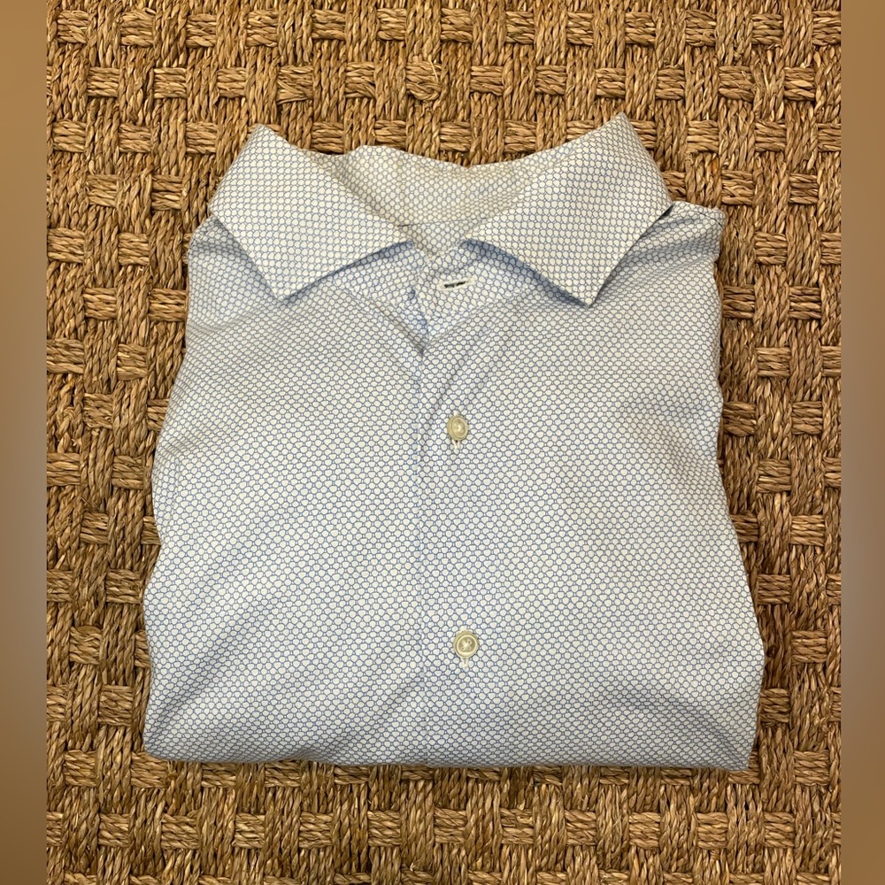 Spada Roma Men’s White & Blue Patterned Long Sleeve Button Up Shirt
